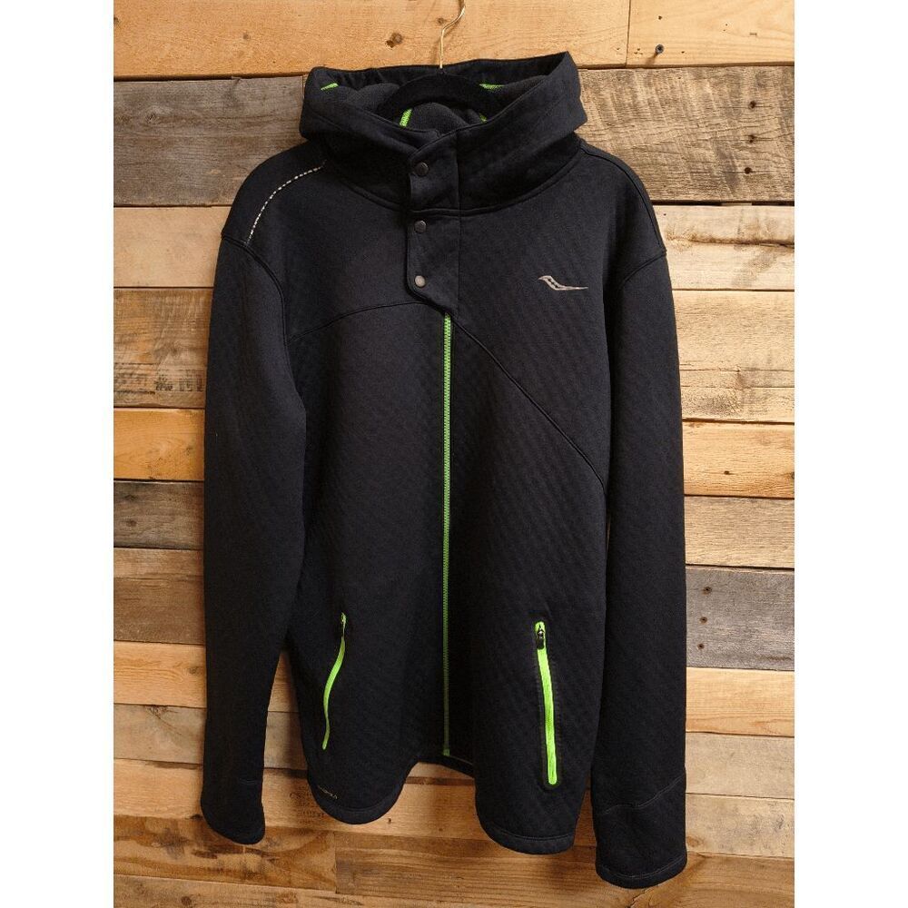 Saucony Men's L Black Aerospacer Fleece Running Full Zip Running Hoodie